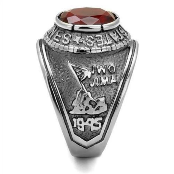 United States US Marines Corp Ring - USMC Military Rings Silver Red Stone - Picture 5 of 7